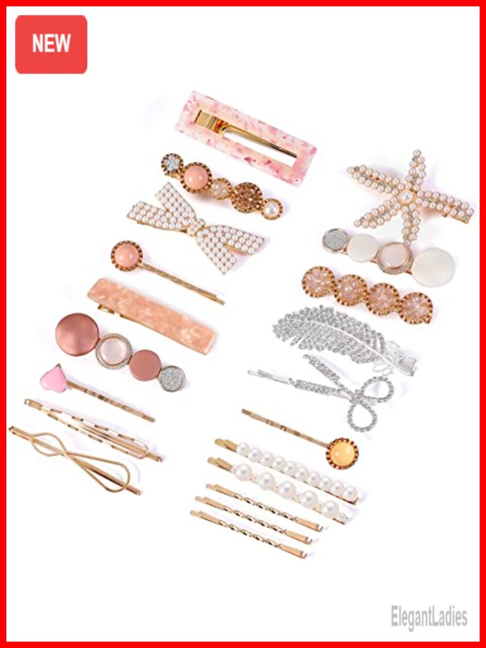 20 pc Pearl Hair Clips Set Acrylic Barrettes Geometric Pins for Women